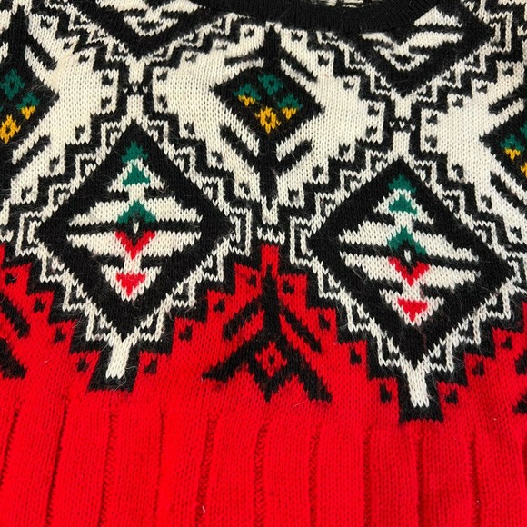 Vintage Crewneck‎ Red Black Nordic Fair Isle Long Sleeve Ski Winter Sweater Larg - Picture 6 of 9